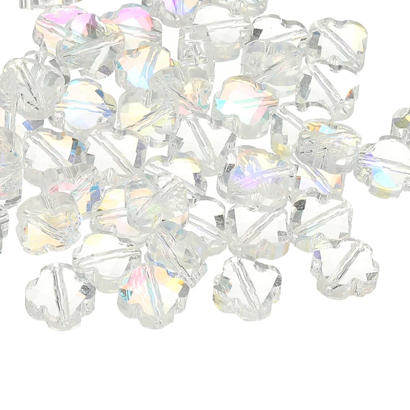 Glass Beads, 50 Pcs 8mm Shamrock Charm Transparent Crystal Glass Beads Clear Jewelry Making Supplies for Bracelets DIY Crafts, Mixed