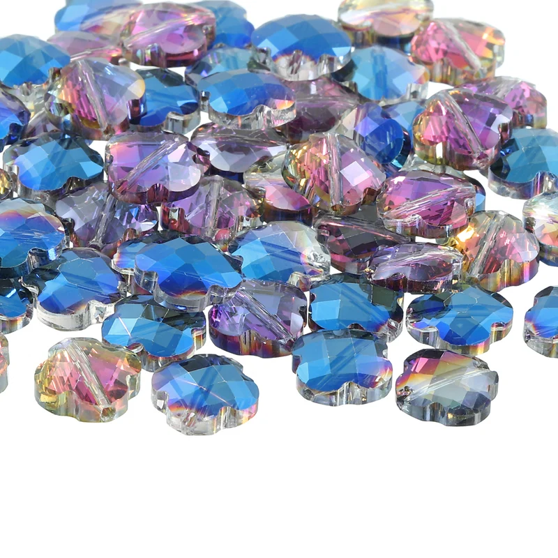 Glass Beads, 30 Pcs Shamrock Beads Transparent Crystal Glass Charms Clear Jewelry Making Supplies for Bracelets DIY Crafts, Blue Red