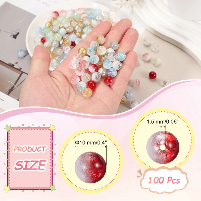 100 Pcs Crackle Glass Beads for Jewelry Making, 10mm Round Beads, Red