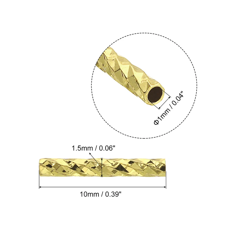 100Pcs Brass Column Tube Beads, 1x10mm, Gold Tone