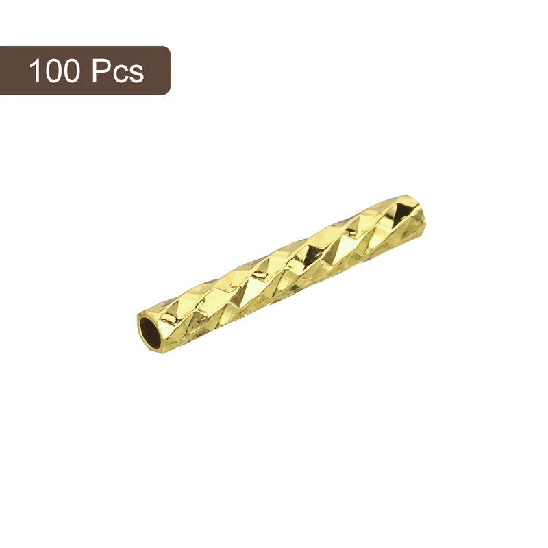 100Pcs Brass Column Tube Beads, 1x10mm, Gold Tone