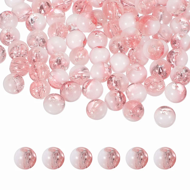100Pcs Crackle Glass Beads for Jewelry Making 10mm Round Beads Pink
