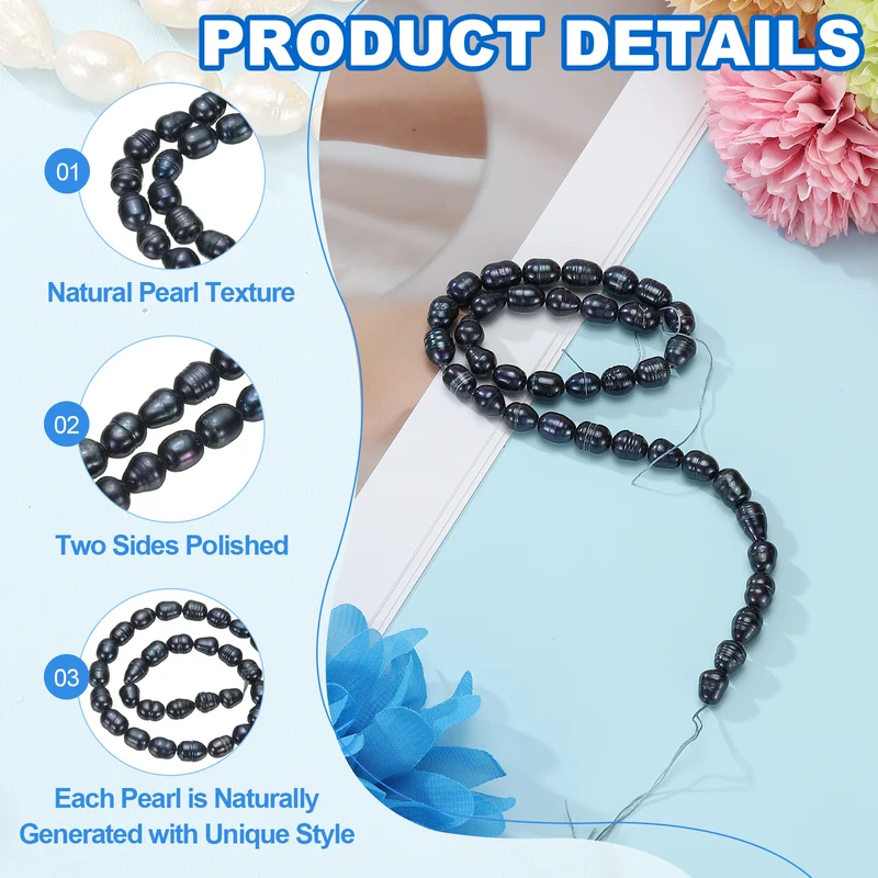 Freshwater Pearl Beads, 7-8mm Rice Shape Pearl String, Black