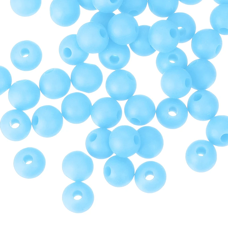 50Pcs 6mm Silicone Beads, Round Loose Rubber Bead for DIY (Lake Blue)