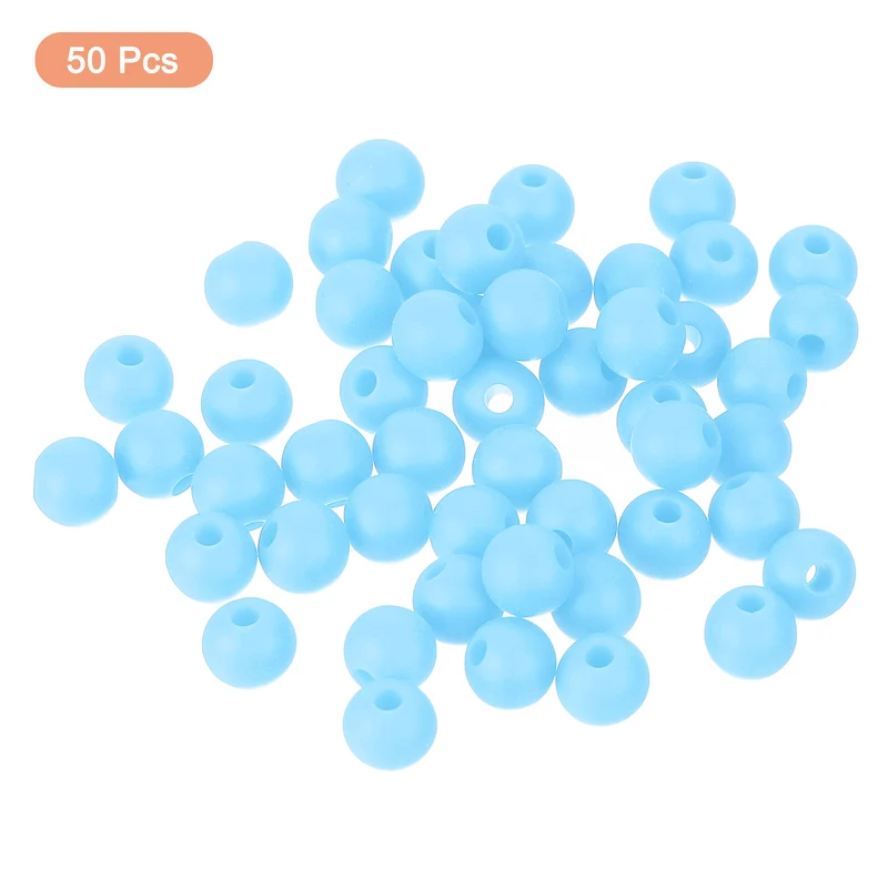 50Pcs 6mm Silicone Beads, Round Loose Rubber Bead for DIY (Lake Blue)