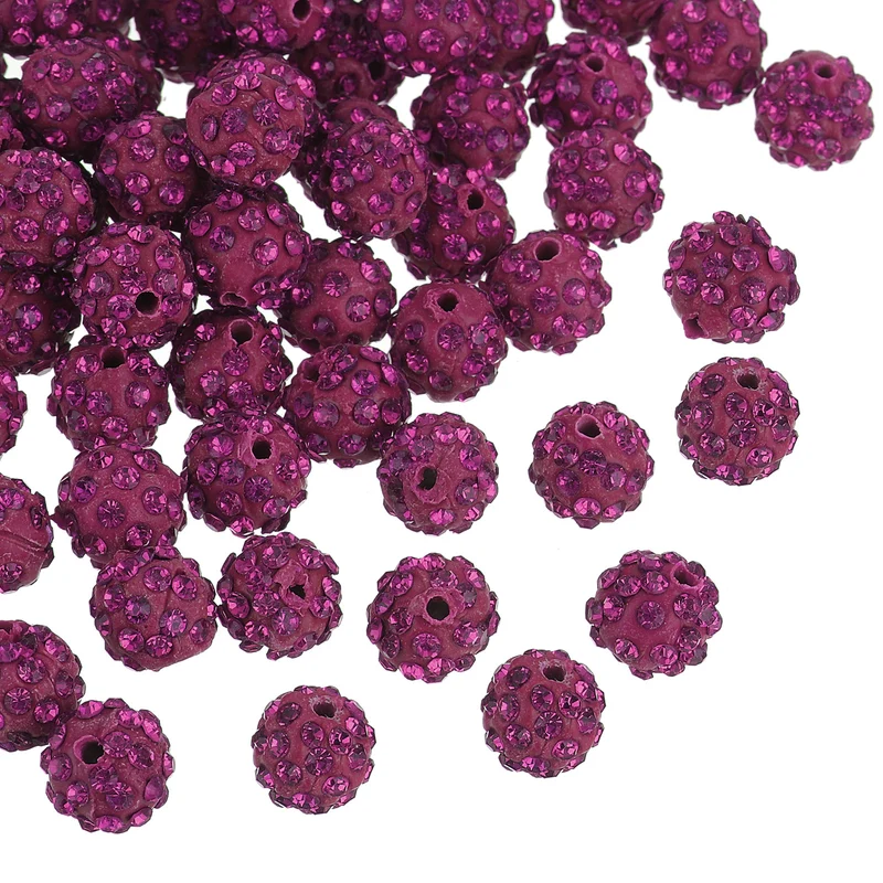 100Pcs 10mm Rhinestone Clay Beads, Polymer Clay Crystal Bead (Purple)