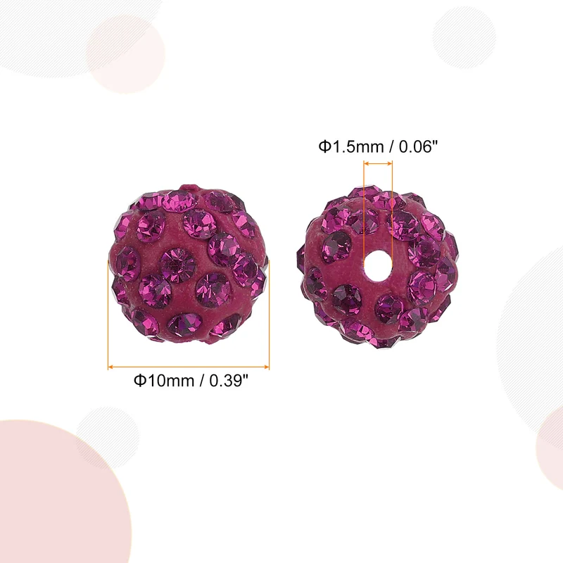 100Pcs 10mm Rhinestone Clay Beads, Polymer Clay Crystal Bead (Purple)