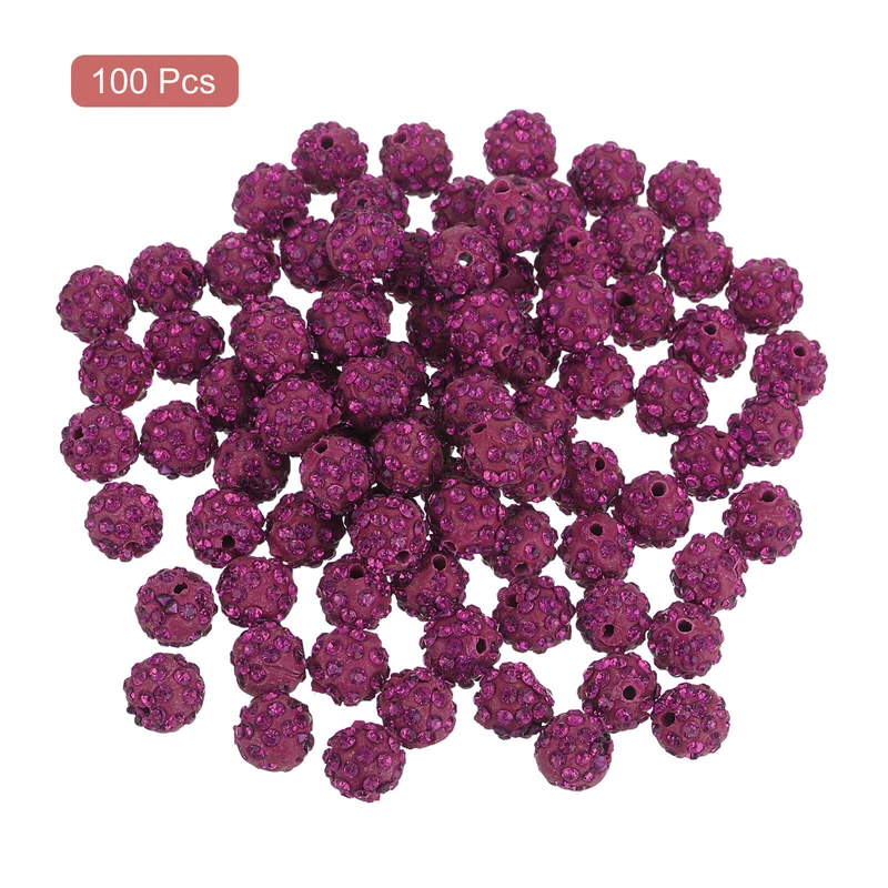 100Pcs 10mm Rhinestone Clay Beads, Polymer Clay Crystal Bead (Purple)