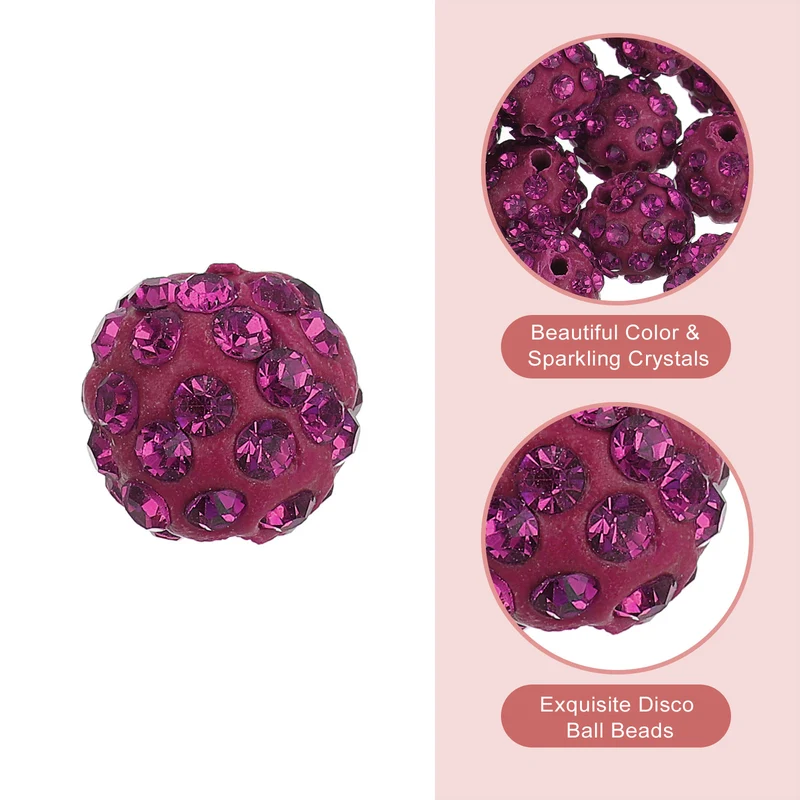 100Pcs 10mm Rhinestone Clay Beads, Polymer Clay Crystal Bead (Purple)