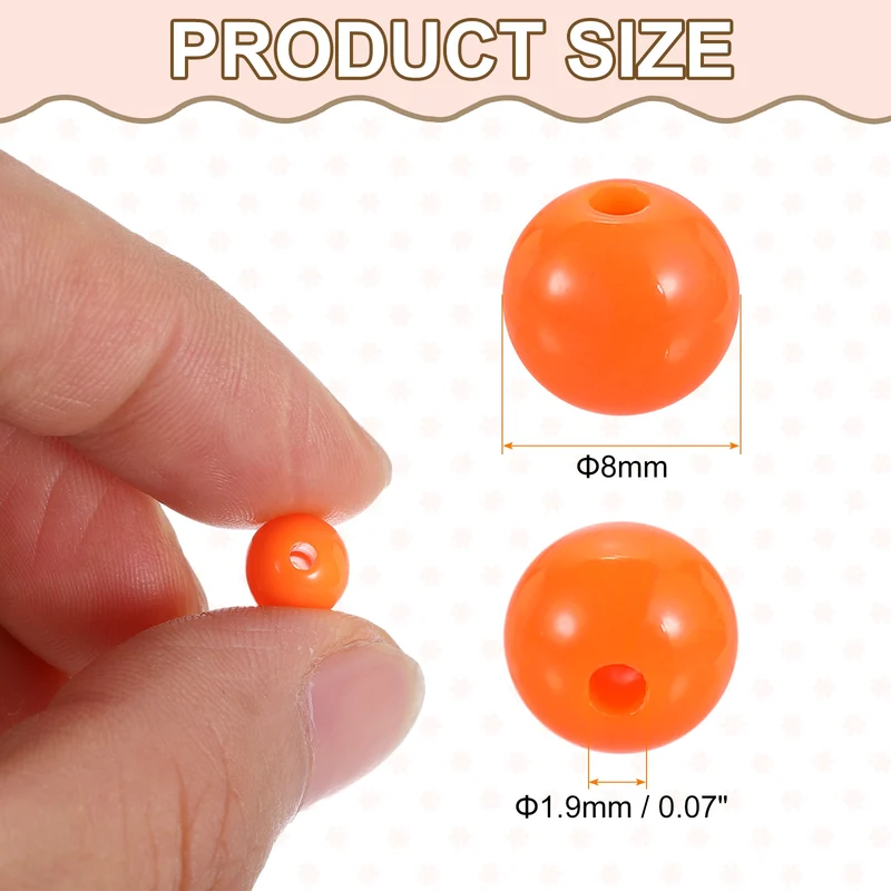 100pcs Orange Acrylic Round Beads 8mm Plastic Resin Loose Bead