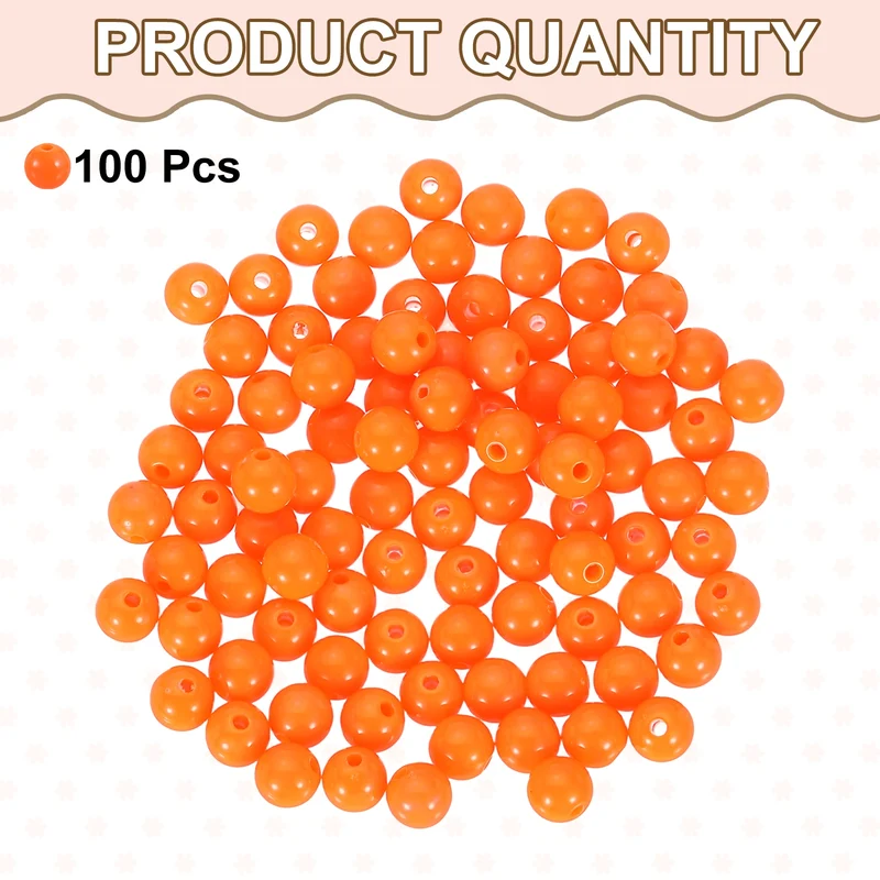 100pcs Orange Acrylic Round Beads 8mm Plastic Resin Loose Bead