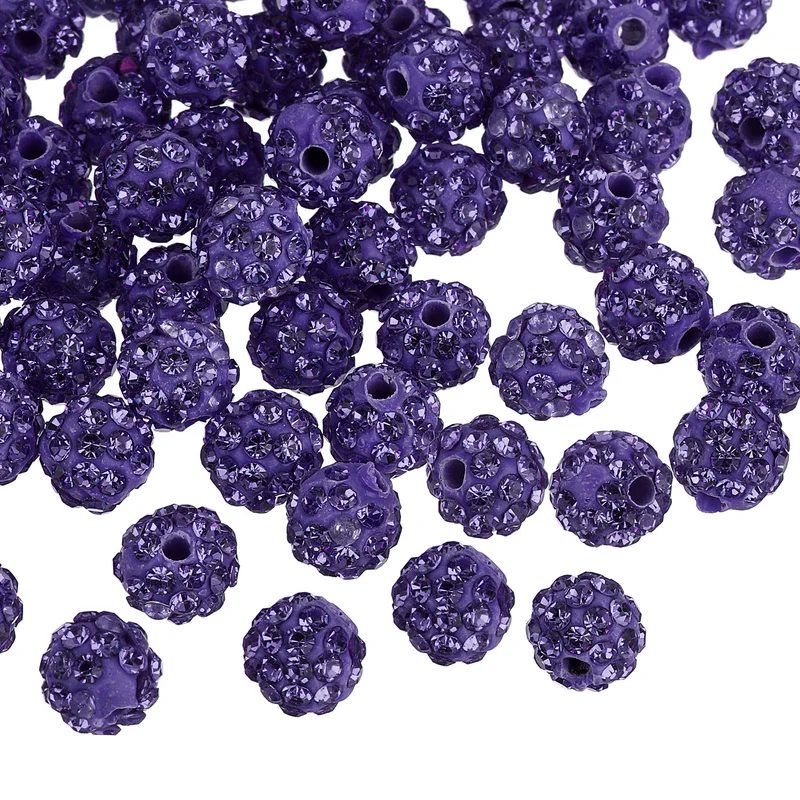 100Pcs 8mm Rhinestone Clay Beads Polymer Clay Crystal Bead Lotus Purple