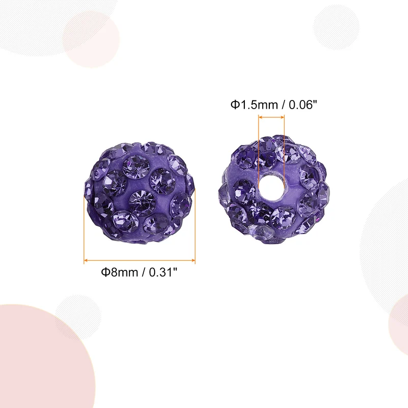 100Pcs 8mm Rhinestone Clay Beads Polymer Clay Crystal Bead Lotus Purple
