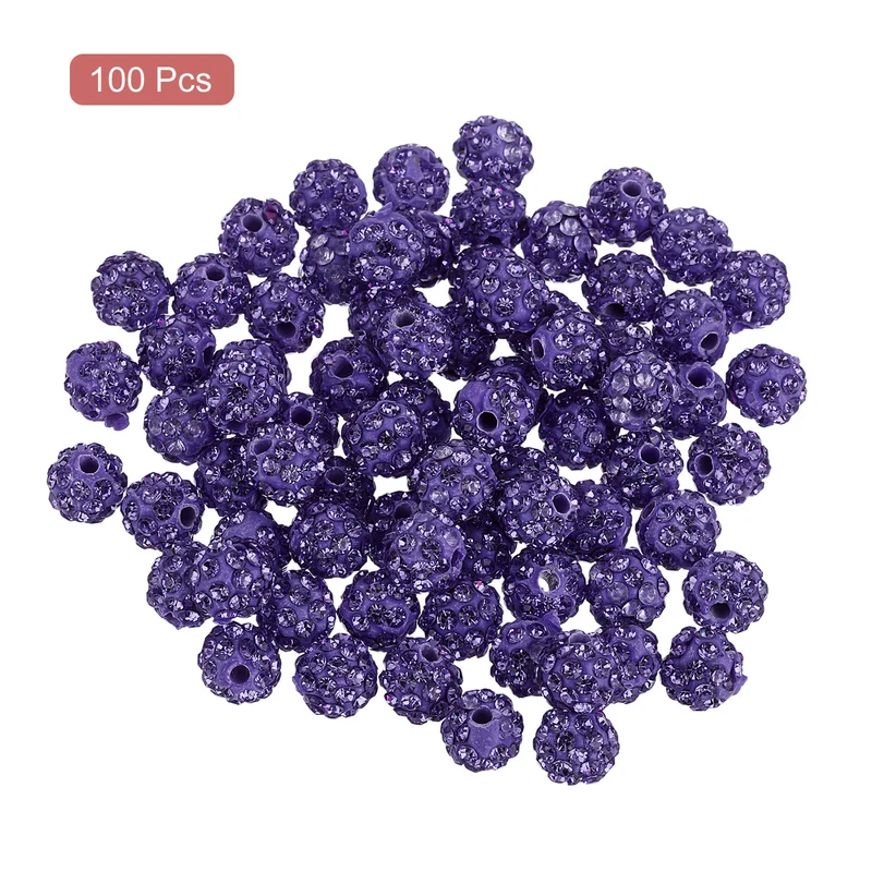 100Pcs 8mm Rhinestone Clay Beads Polymer Clay Crystal Bead Lotus Purple