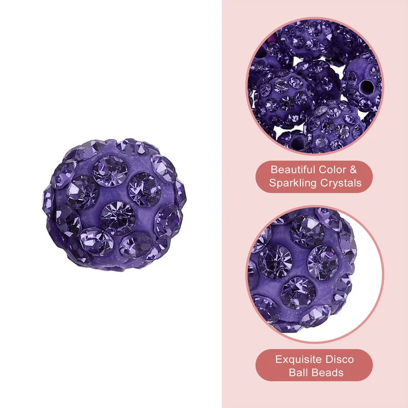 100Pcs 8mm Rhinestone Clay Beads Polymer Clay Crystal Bead Lotus Purple