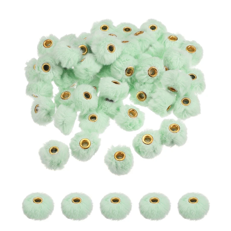 50Pcs Pom Pom Beads, Faux Fur Fuzzy Spacers Bead with 4mm Hole, Light Green