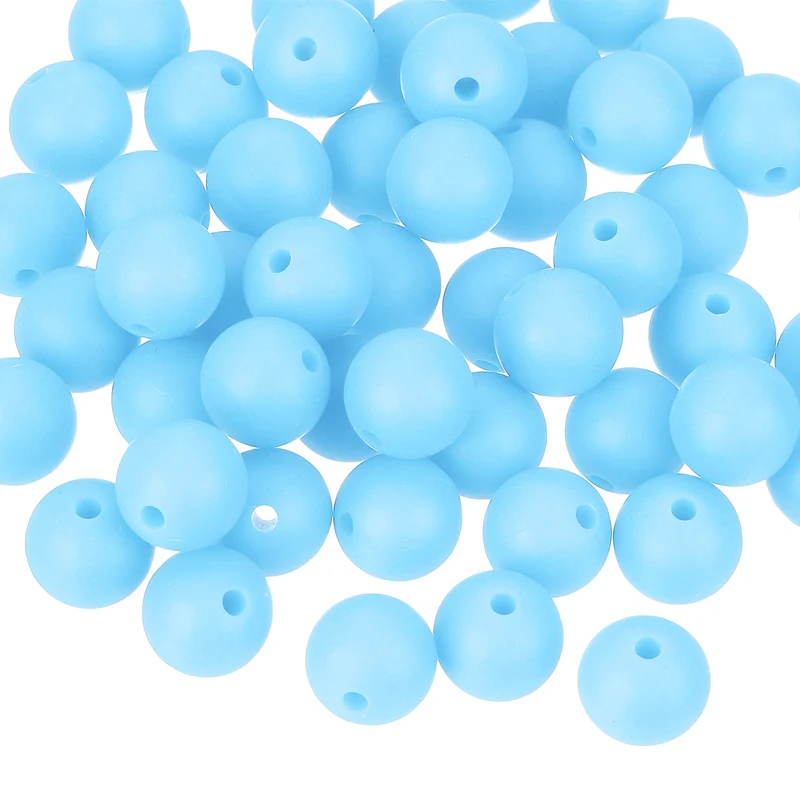 50Pcs 9mm Silicone Beads, Round Loose Rubber Bead for DIY (Lake Blue)