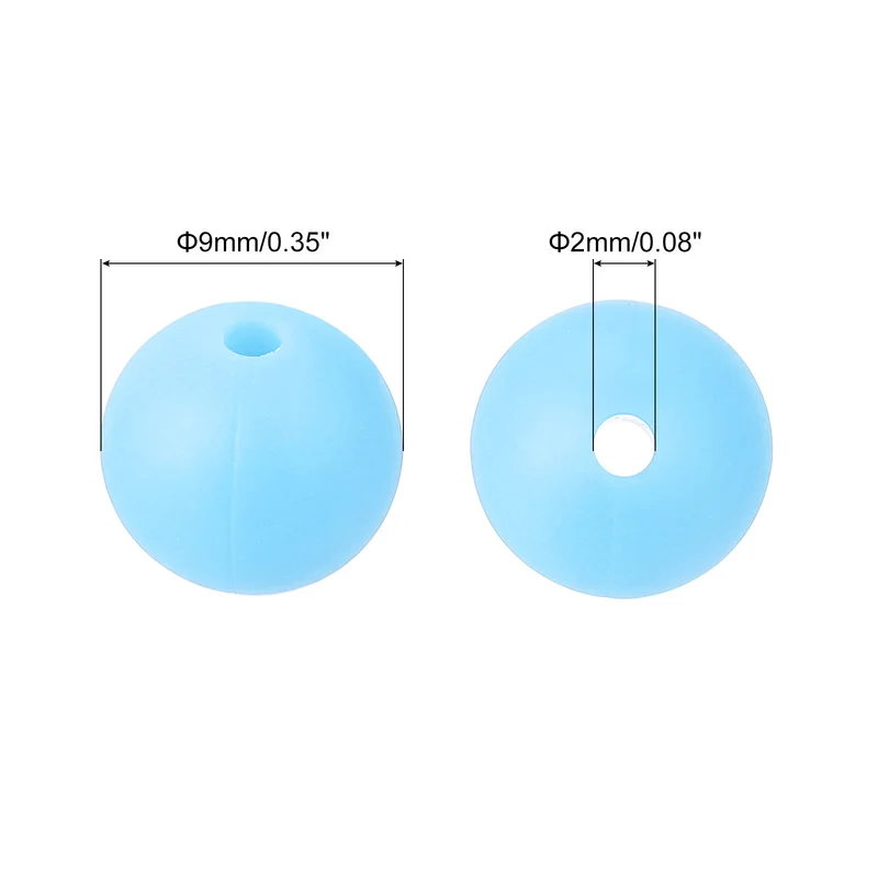 50Pcs 9mm Silicone Beads, Round Loose Rubber Bead for DIY (Lake Blue)
