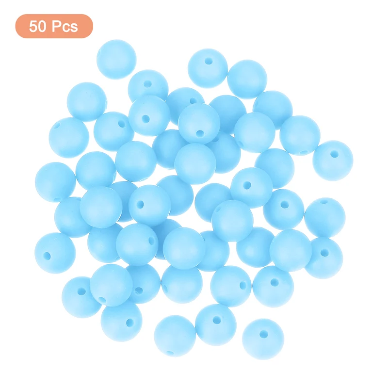 50Pcs 9mm Silicone Beads, Round Loose Rubber Bead for DIY (Lake Blue)