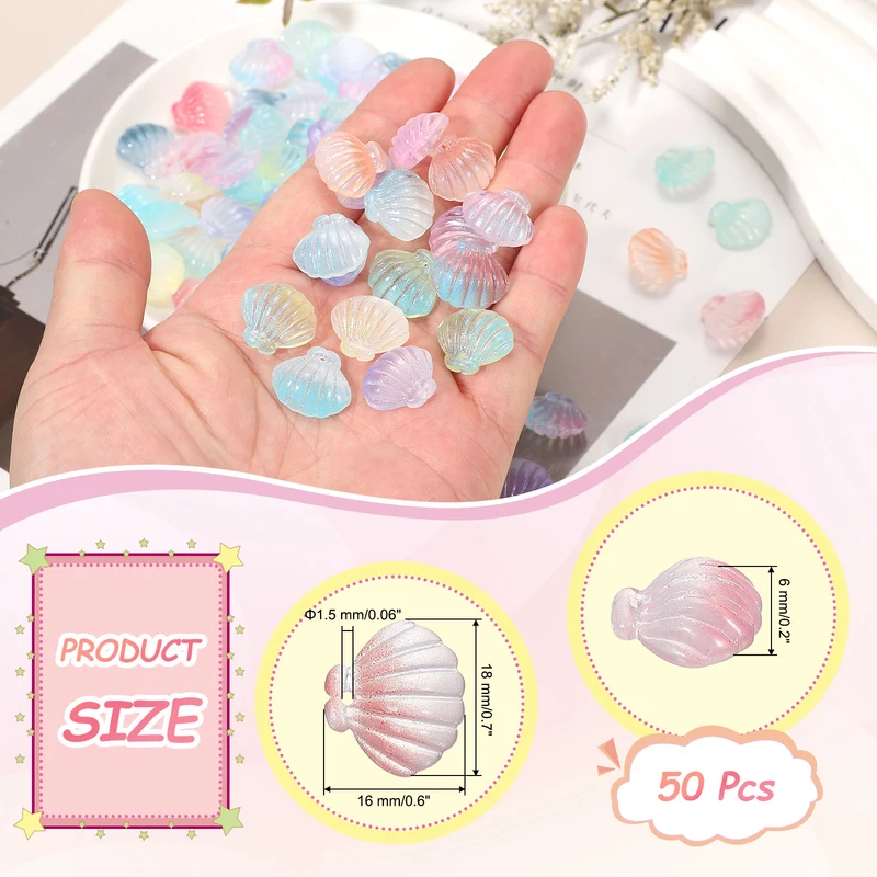 50Pcs Glass Crystal Bead Scallop Shape Beads for Jewelry Making Pink