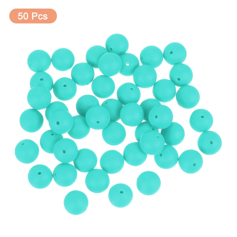 50Pcs 12mm Silicone Beads, Round Loose Rubber Bead for DIY (Emerald)