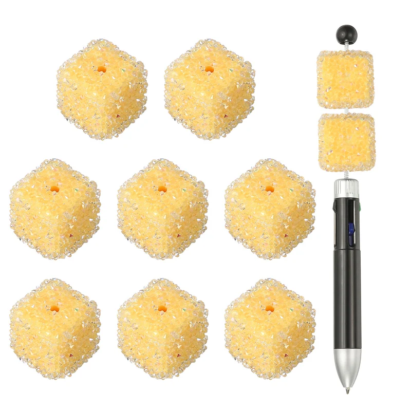 8 Pcs Square Rhinestone Beads for Pens, 17mm Sugar Beads for DIY, Yellow