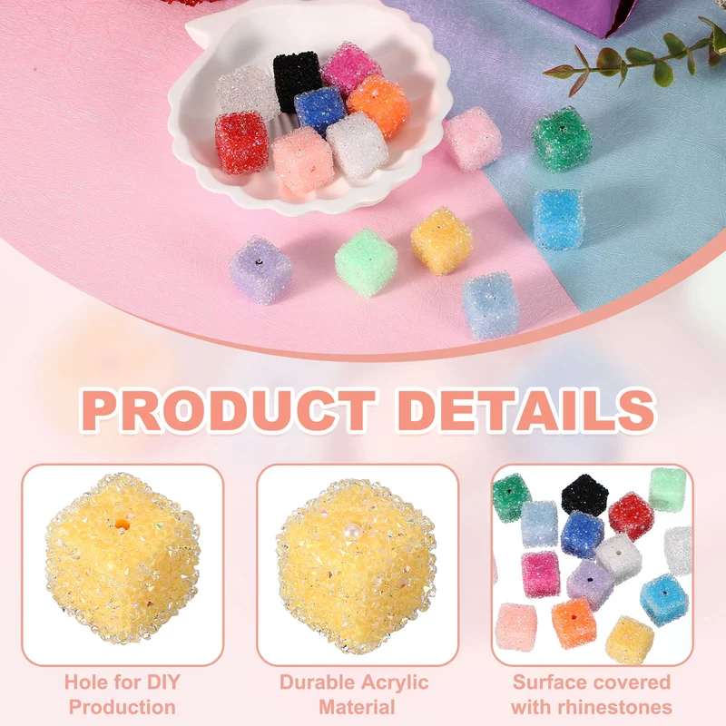 8 Pcs Square Rhinestone Beads for Pens, 17mm Sugar Beads for DIY, Yellow