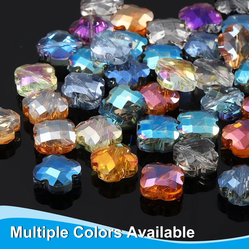 Glass Beads, 30 Pcs Shamrock Beads Transparent Crystal Glass Charms Clear Jewelry Making Supplies for Bracelets DIY Crafts, AB White