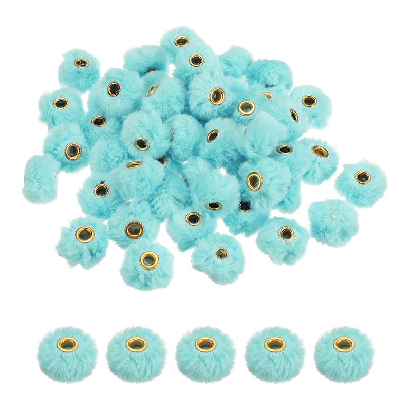 50Pcs Pom Pom Beads, Faux Fur Fuzzy Spacers Bead with 4mm Hole, Lake Green