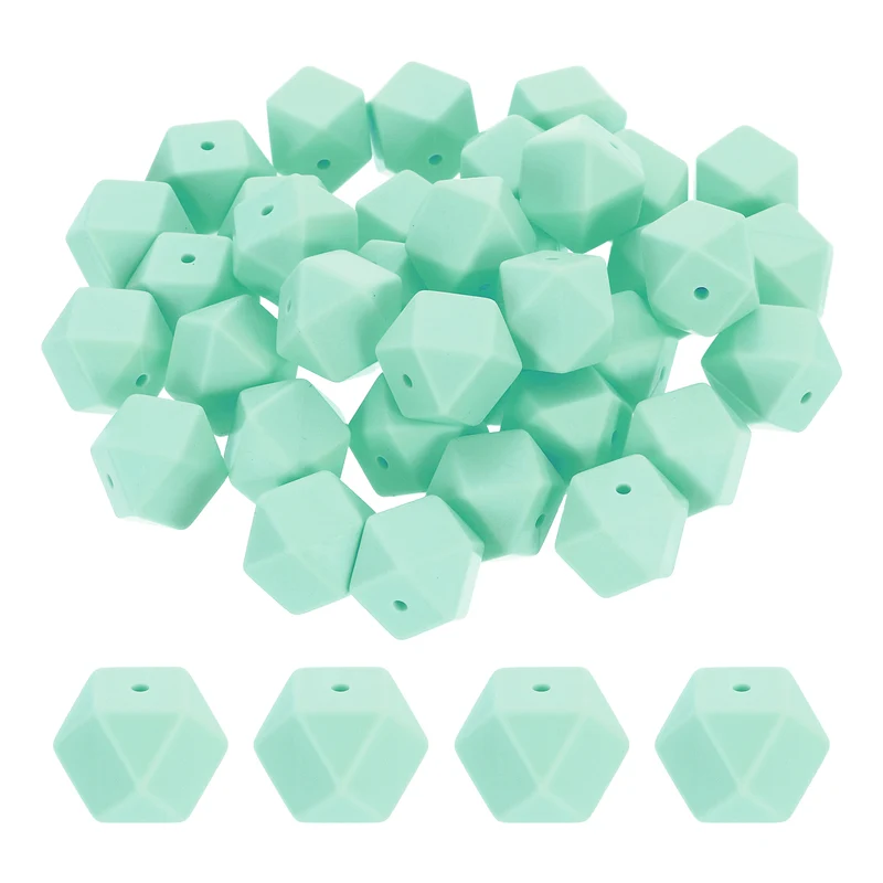 50 Pcs Silicone Beads, 17mm Loose Hexagon Rubber Focal Beads, Grass Green