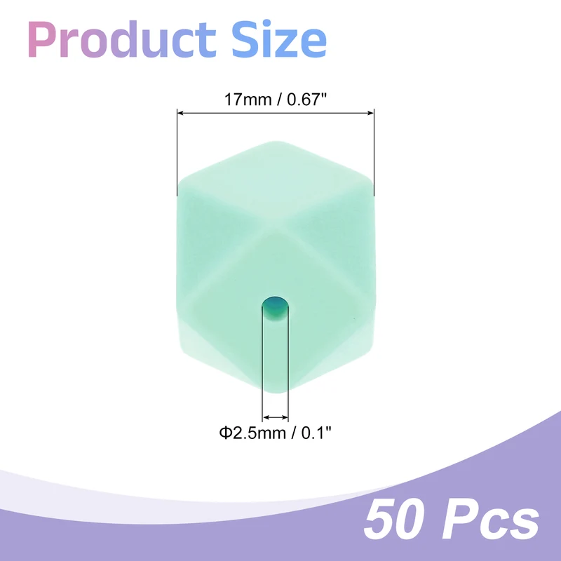 50 Pcs Silicone Beads, 17mm Loose Hexagon Rubber Focal Beads, Grass Green