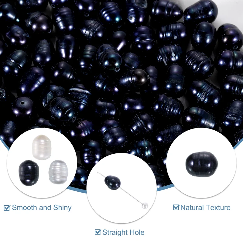 100 Pcs 7-8mm 0.8mm Hole Oval Shape Freshwater Pearl Beads,Black