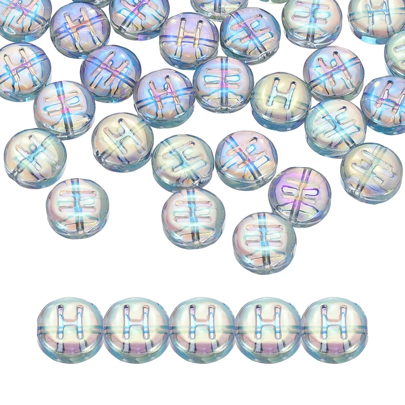 60Pcs Glass Letter Beads, 10mm H Initial Letter Spacer Beads, Blue Green