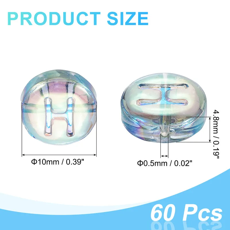 60Pcs Glass Letter Beads, 10mm H Initial Letter Spacer Beads, Blue Green