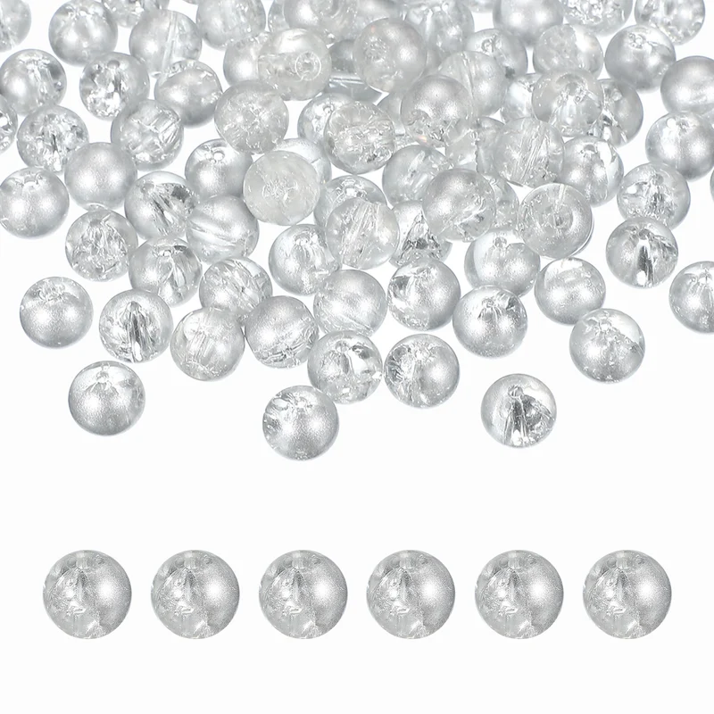 100Pcs Crackle Glass Beads for Jewelry Making 10mm Round Beads Silver