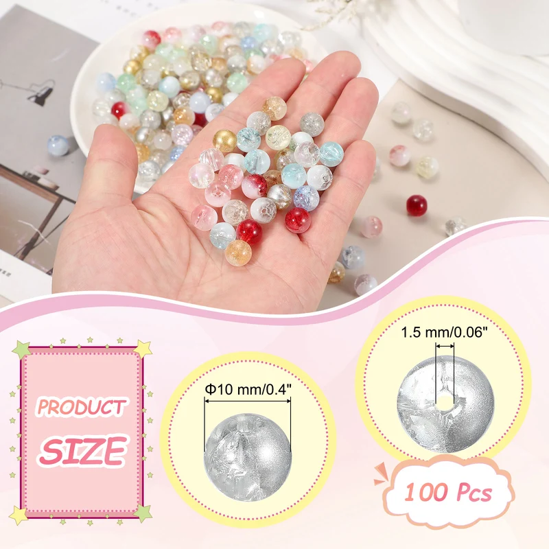 100Pcs Crackle Glass Beads for Jewelry Making 10mm Round Beads Silver