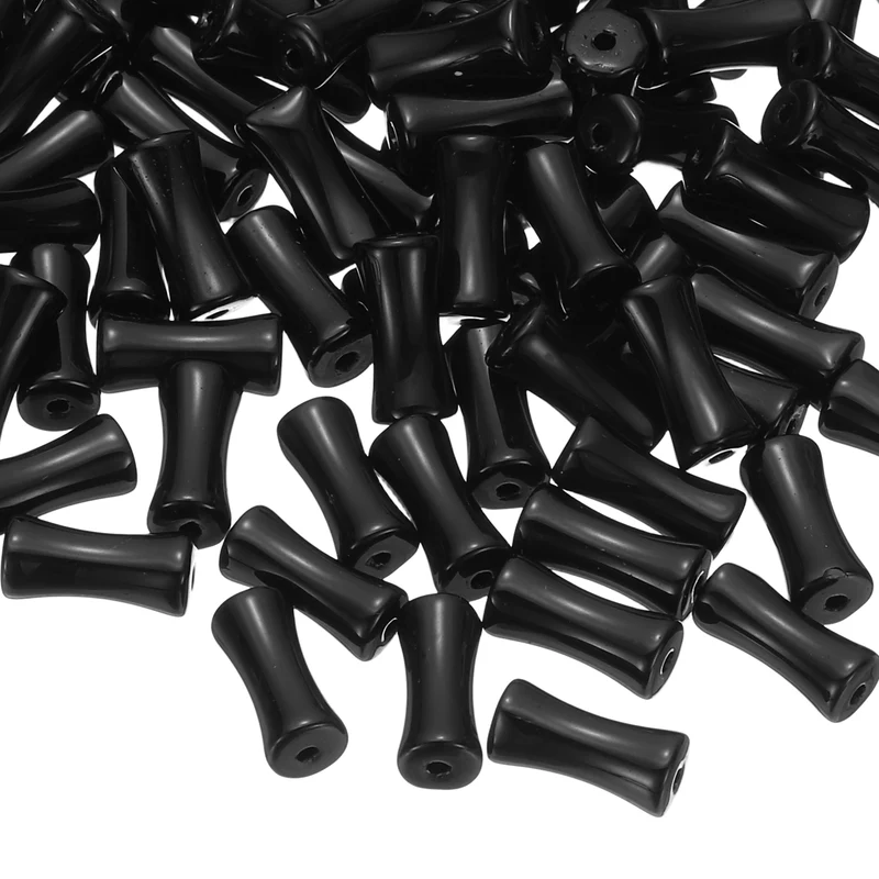100 Pcs Glass Tube Beads, 6x12mm Bamboo Stick Tube Beads, Black