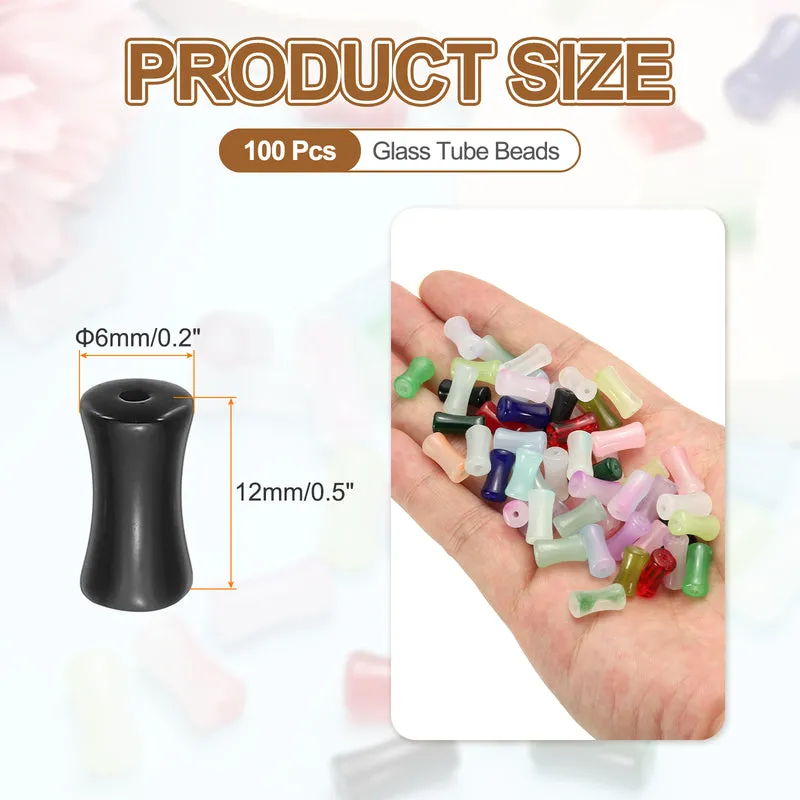 100 Pcs Glass Tube Beads, 6x12mm Bamboo Stick Tube Beads, Black