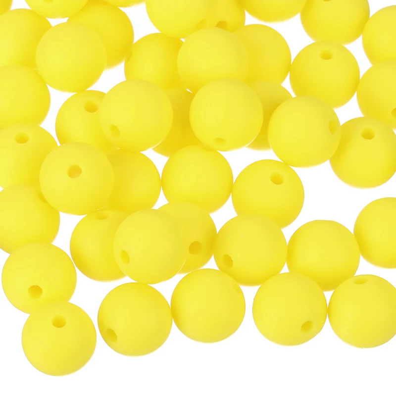 50Pcs 9mm Silicone Beads, Round Loose Rubber Bead for DIY (Bright Yellow)