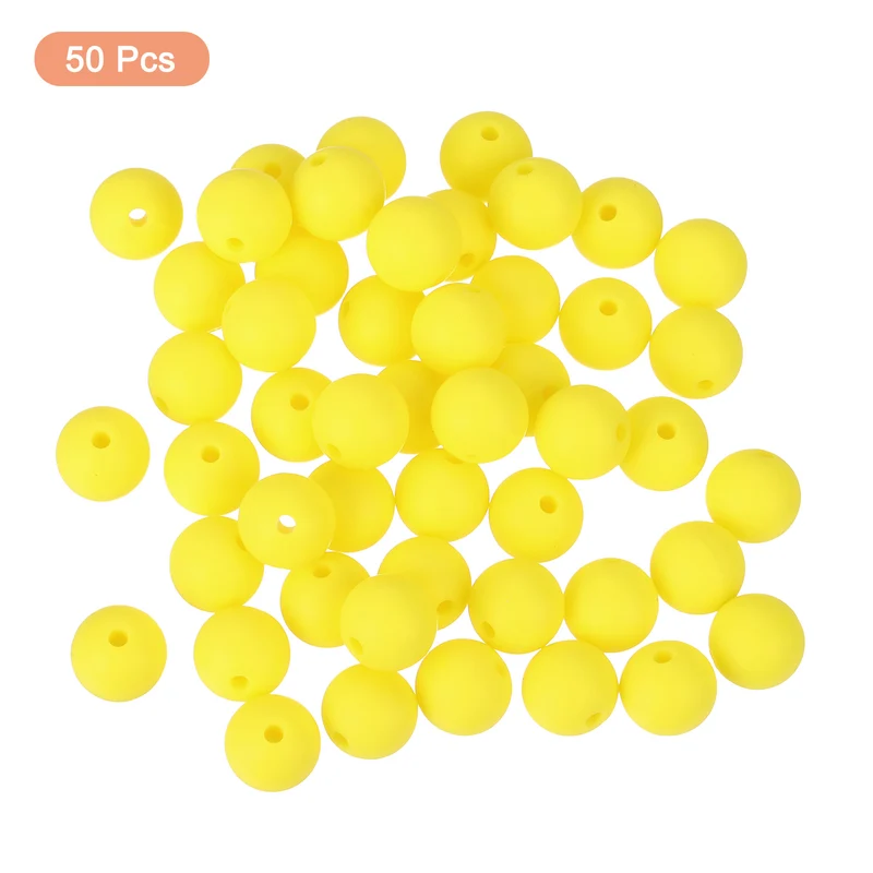50Pcs 9mm Silicone Beads, Round Loose Rubber Bead for DIY (Bright Yellow)