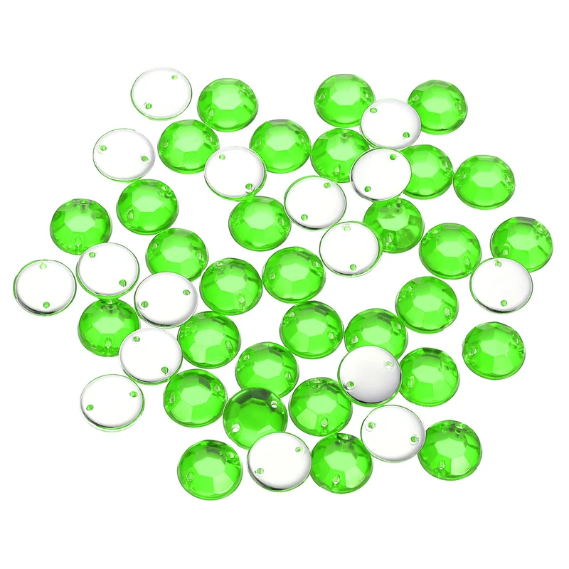 100Pcs Flat Back Sew on Rhinestones Beads, 10mm Crystal Round Gems, Green