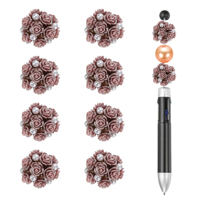 10 Pcs Rhinestone Focal Beads for Pens, 0.8" Glass Flower Beads, Light Brown