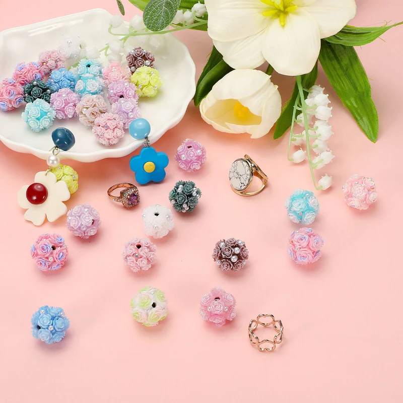 10 Pcs Rhinestone Focal Beads for Pens, 0.8" Glass Flower Beads, Light Brown