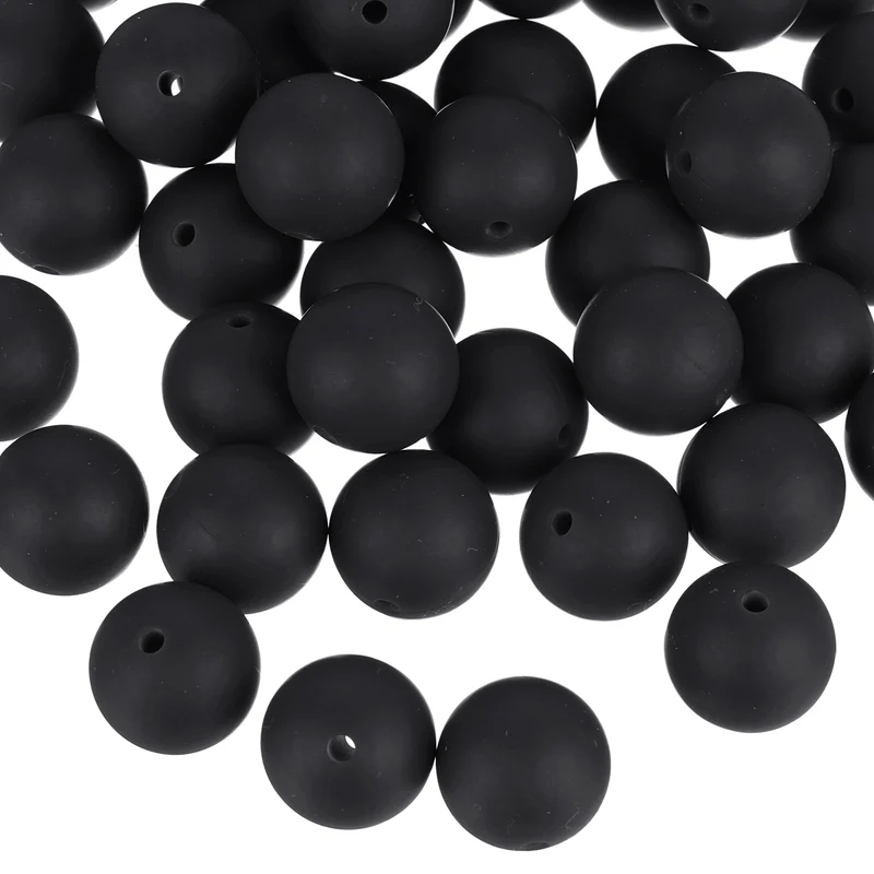 50Pcs 12mm Silicone Beads Round Loose Rubber Bead for DIY (Black)]