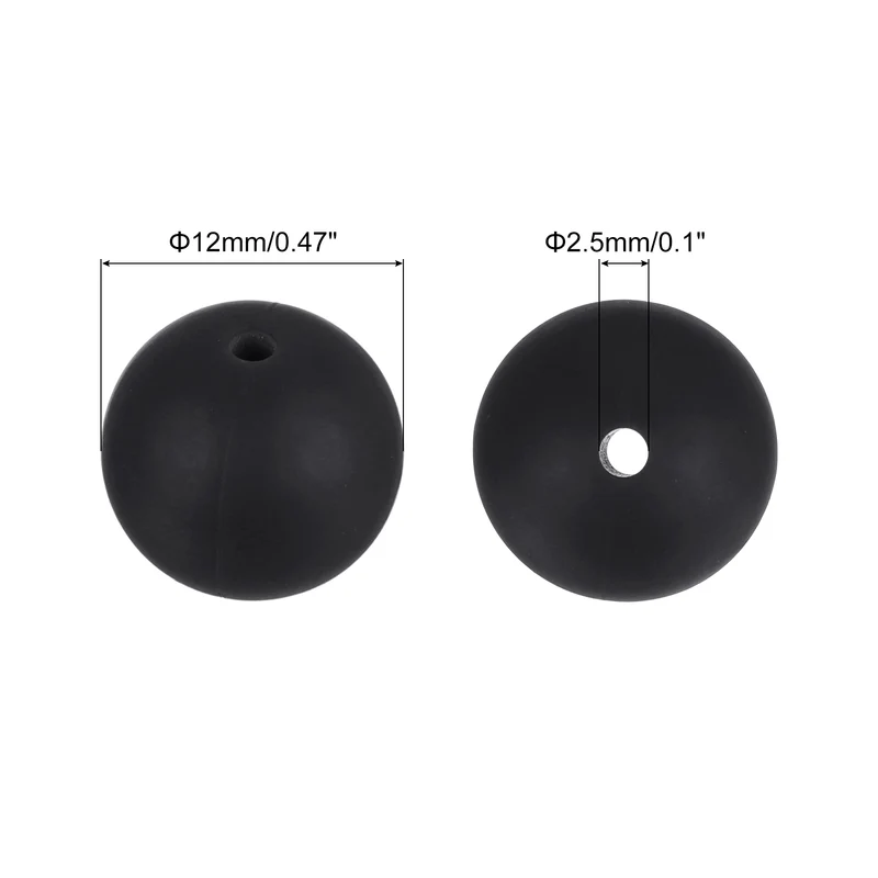 50Pcs 12mm Silicone Beads Round Loose Rubber Bead for DIY (Black)]
