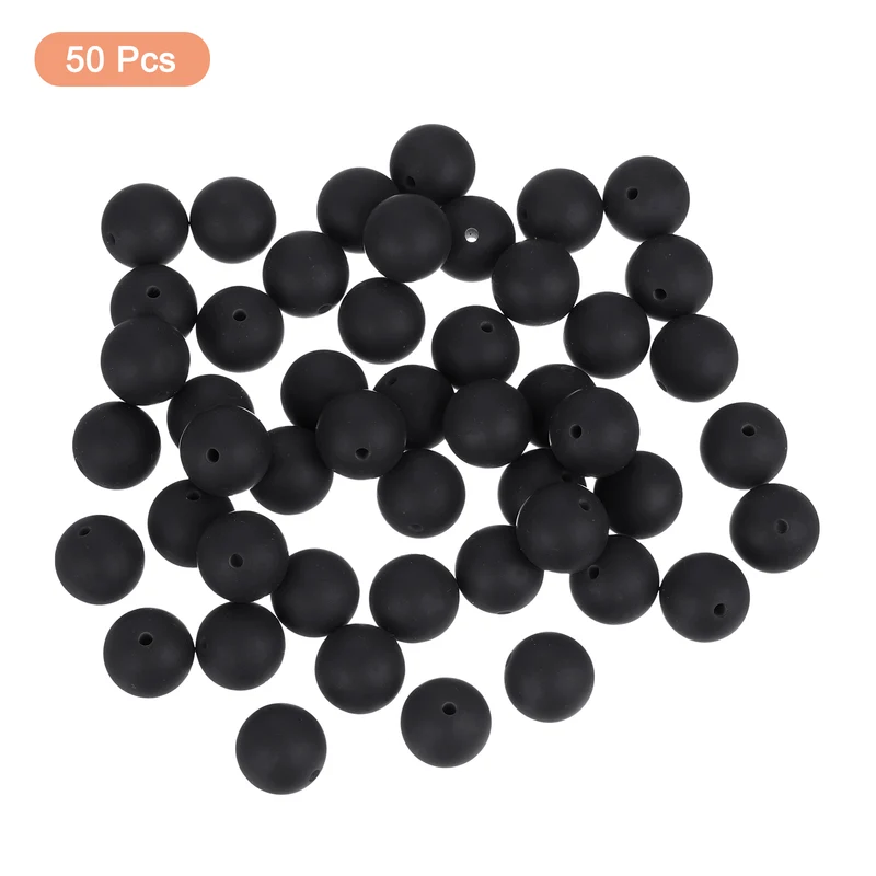 50Pcs 12mm Silicone Beads Round Loose Rubber Bead for DIY (Black)]
