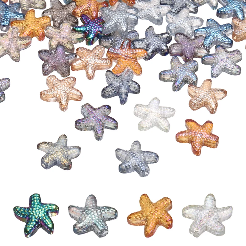 120Pcs Starfish Glass Beads, Glass Starfish Bead, Multicolor