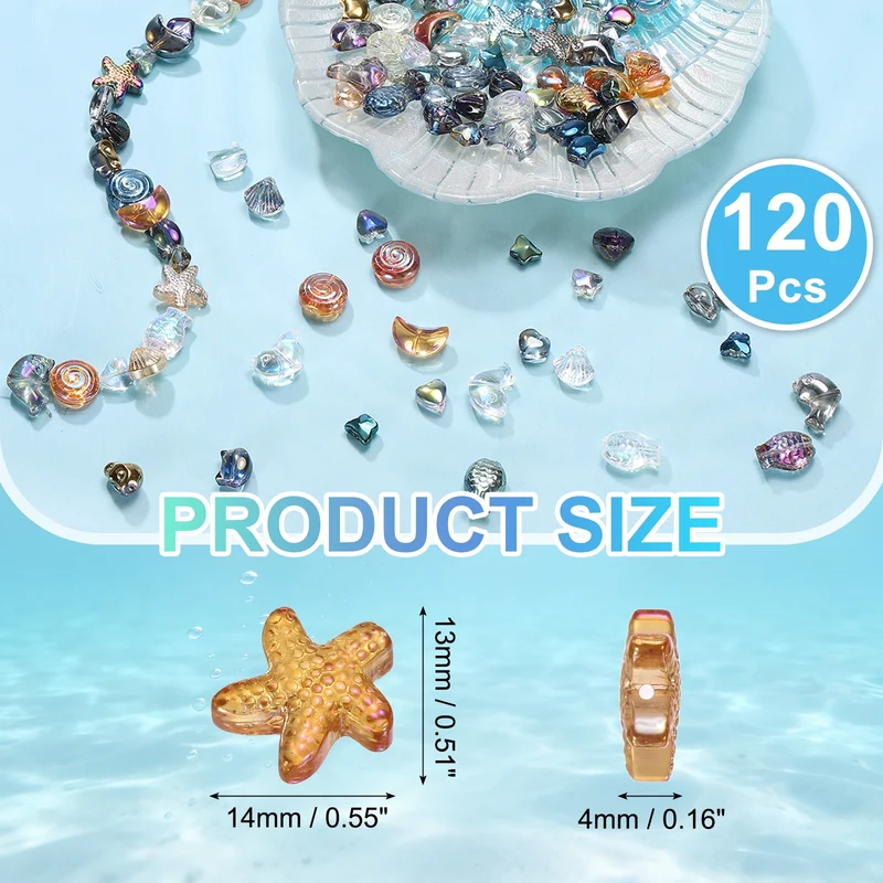 120Pcs Starfish Glass Beads, Glass Starfish Bead, Multicolor