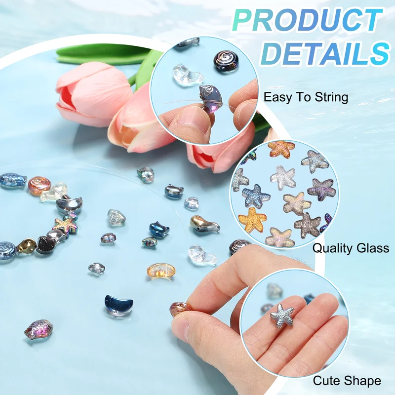 120Pcs Starfish Glass Beads, Glass Starfish Bead, Multicolor