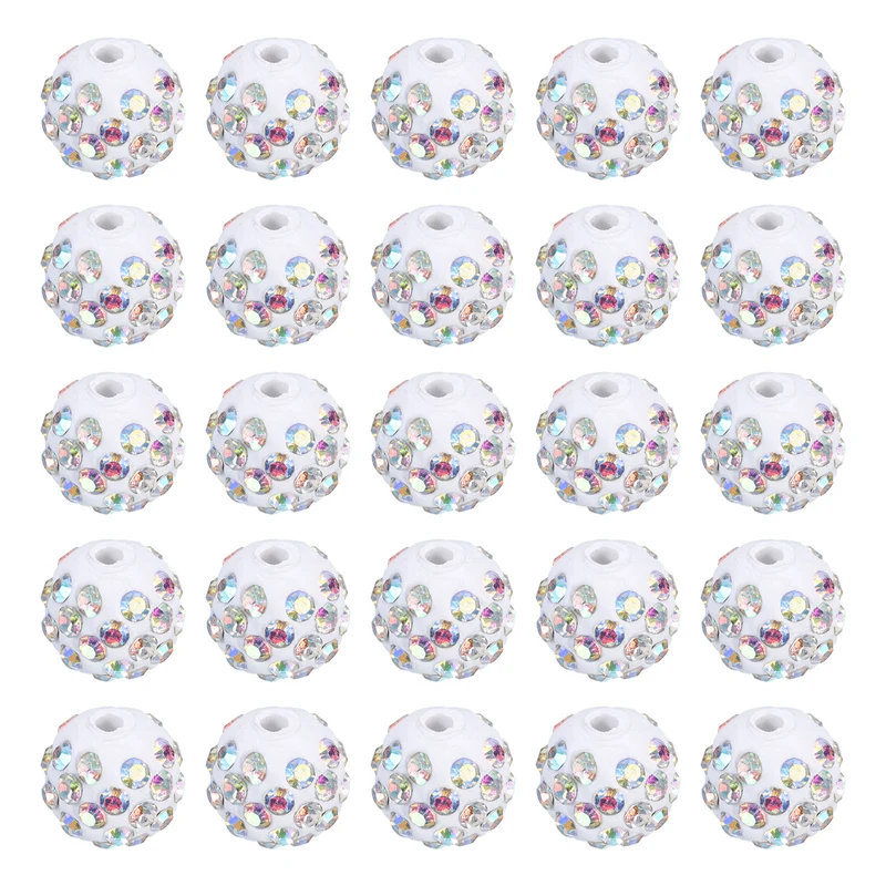 25Pcs 10mm Rhinestone Clay Beads Crystal Disco Bead for DIY